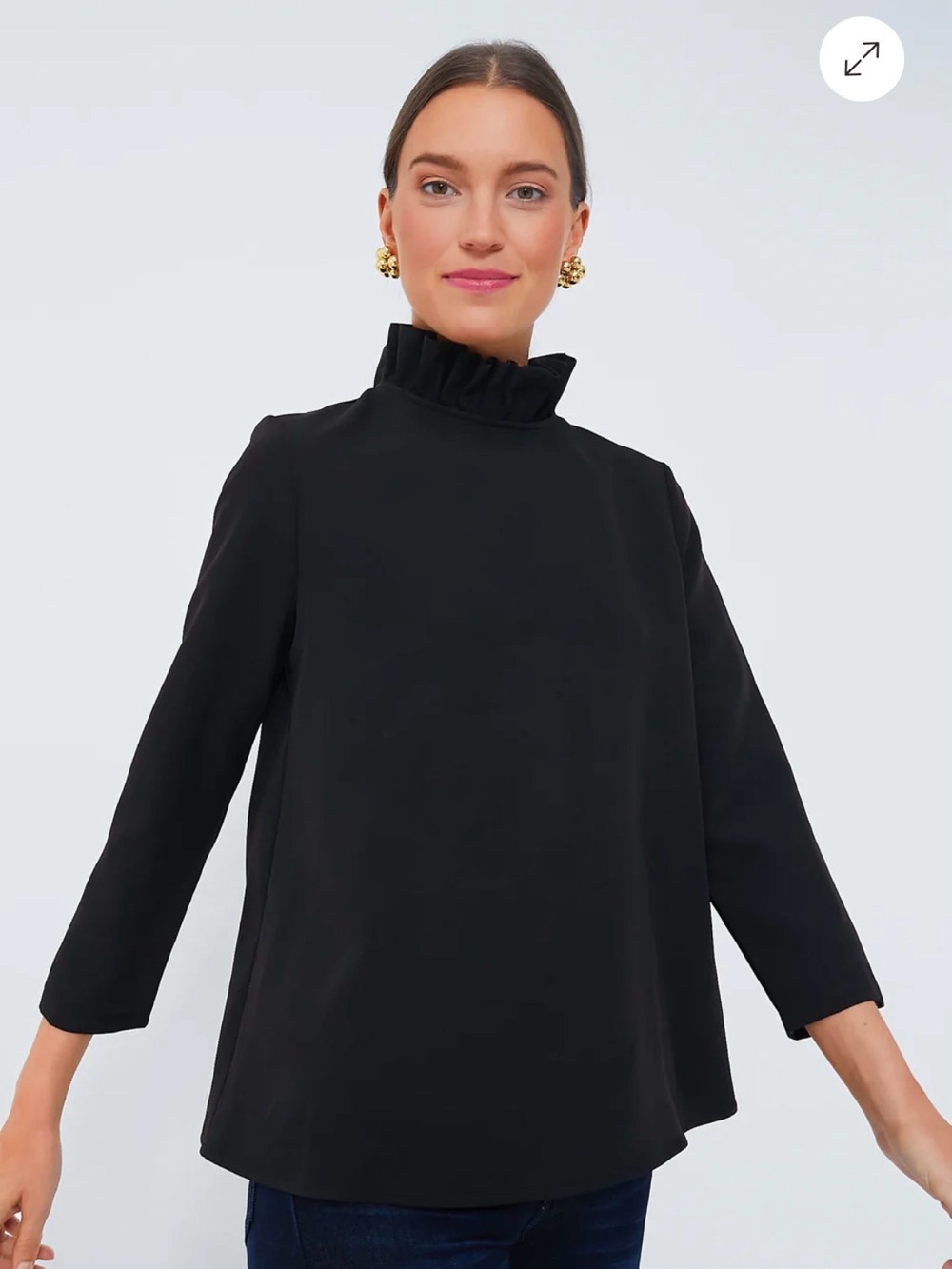Tuckernuck Black Ruffle Mock-Neck Blouse Faye